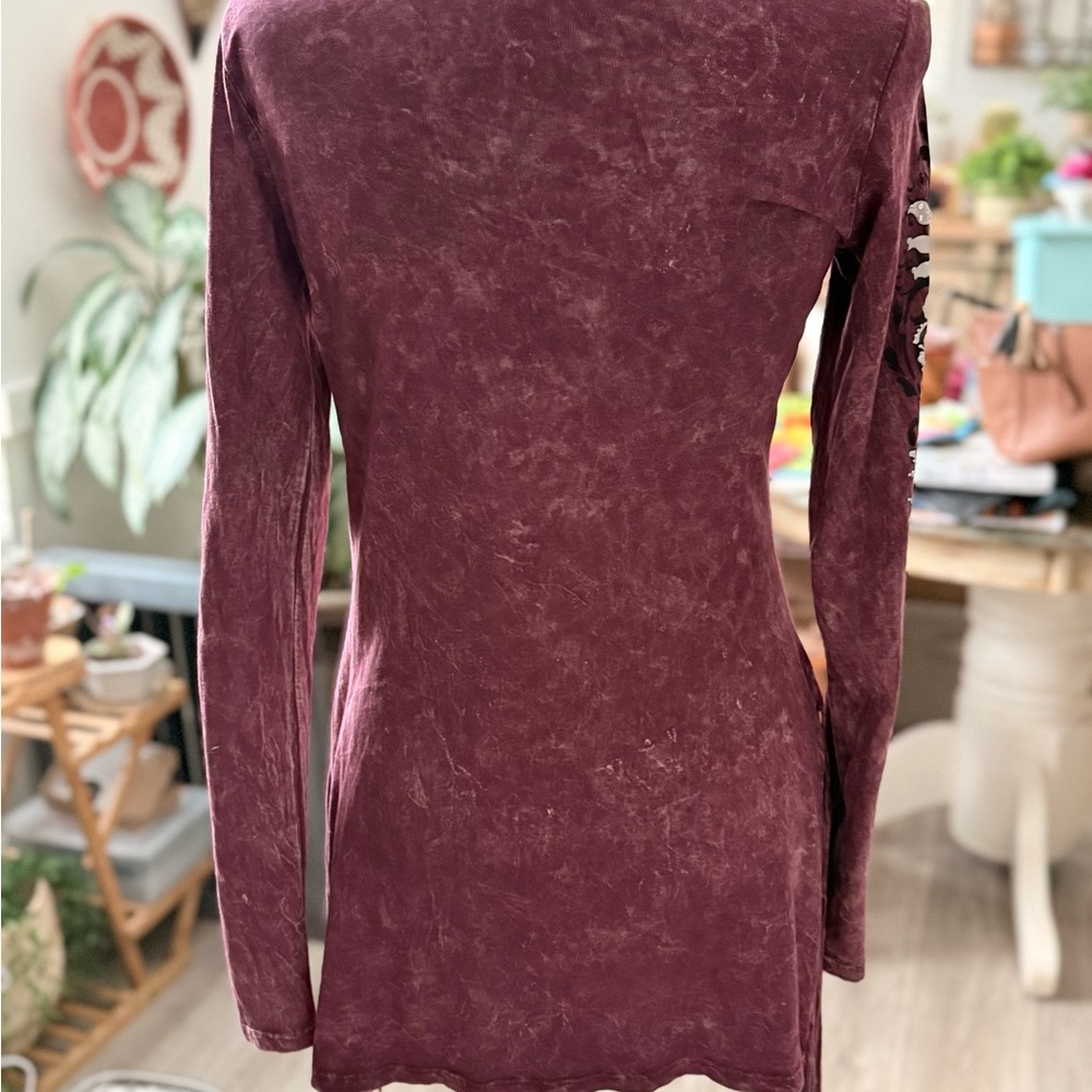 Vocal Burgundy and Black Embroidered Top Vintage fringe - Picture 4 of 7